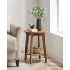 VASAGLE MAEZO Collection - Side Table, 2-Tier Small Round End Table, Nightstand with Tapered Legs, Curved Transitions, for Small Spaces, Living Room, Bedroom, Honey Brown ULET283T41