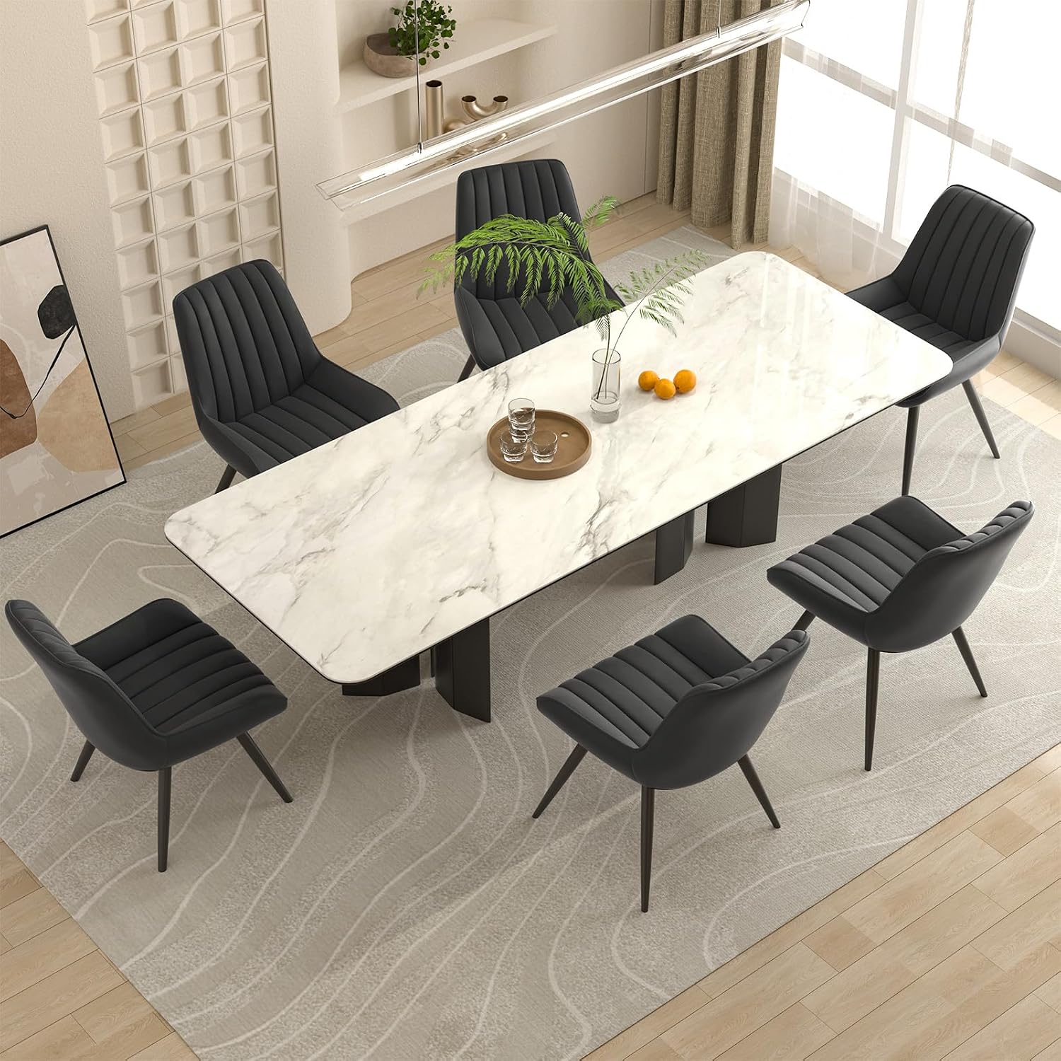 Nalupatio Modern Dining Chairs Set Of 4, Comfy Dining Room Chairs With Thick Cushions, Upholstered Fabric Kitchen Side Chairs With Metal Legs, Black