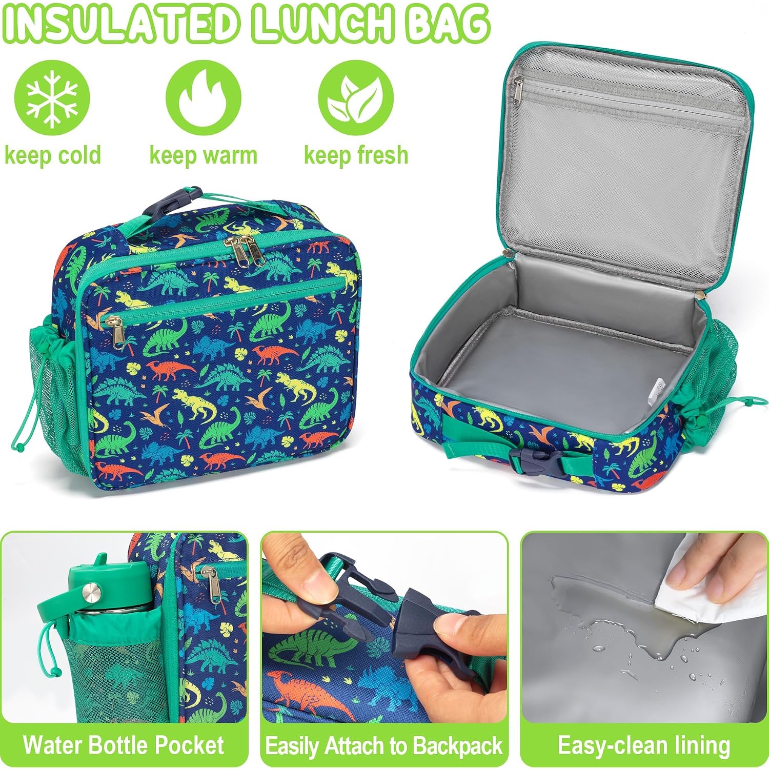 Fimibuke Kids Backpack For School Boys, 3Pcs Waterproof Toddler School Bag | Cute Bookbag Set With Lunch Box & Pencil Case For Preschool Kindergarten Elementary Back To School Student Ages 3-12, Trucks