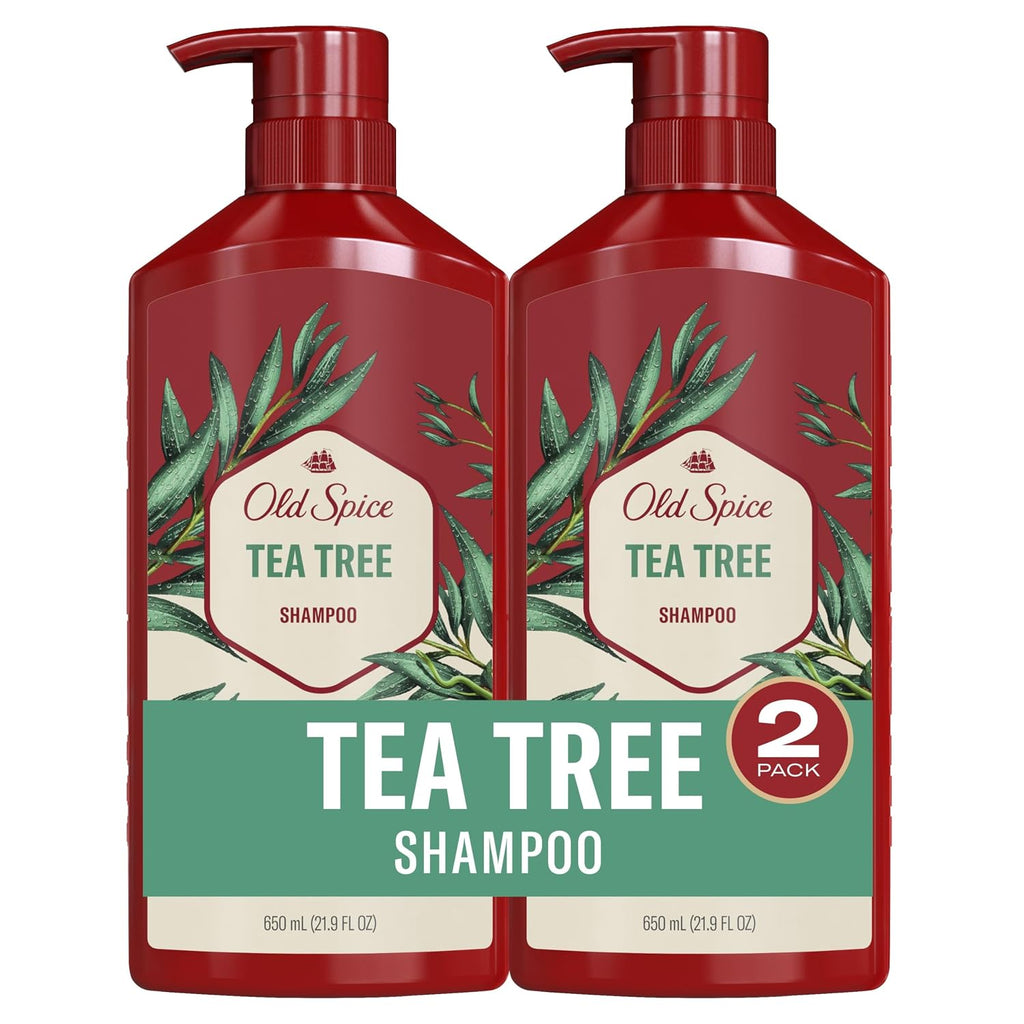 Old Spice Mens Tea Tree Shampoo, For All Hair Types, Healthier, Fuller, More Moisturized Looking Hair, 21.9 Fl Oz Each, Twin Pack