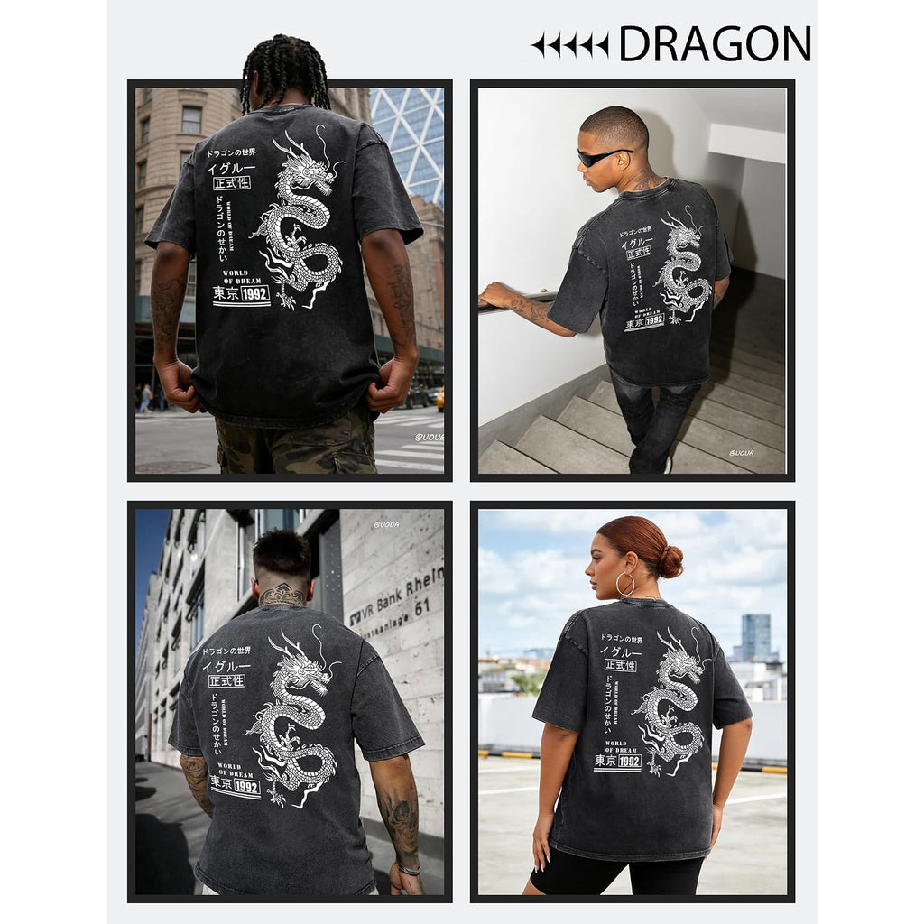Uoua Mens Graphic Tees Vintage Oversized T-Shirts Casual Acid Wash Cotton Streetwear (S-2Xl)