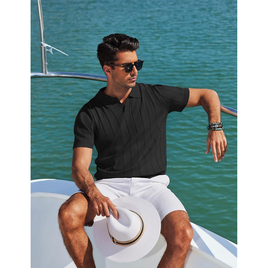 Coofandy Mens Polo Shirts Short Sleeve V Neck Knit Shirts For Men Casual Old Money Clothes Mens Golf Shirt
