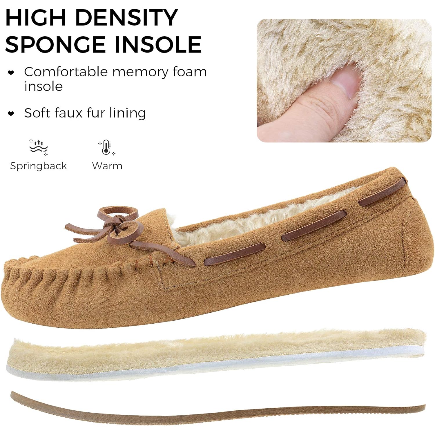 Vonair Women's Moccasin Slippers Micro Suede Warm Faux Fur Pile Lined Lace-Up Cozy Bow Indoor & Outdoor Moccasins Slip On Loafers Shoes for Women