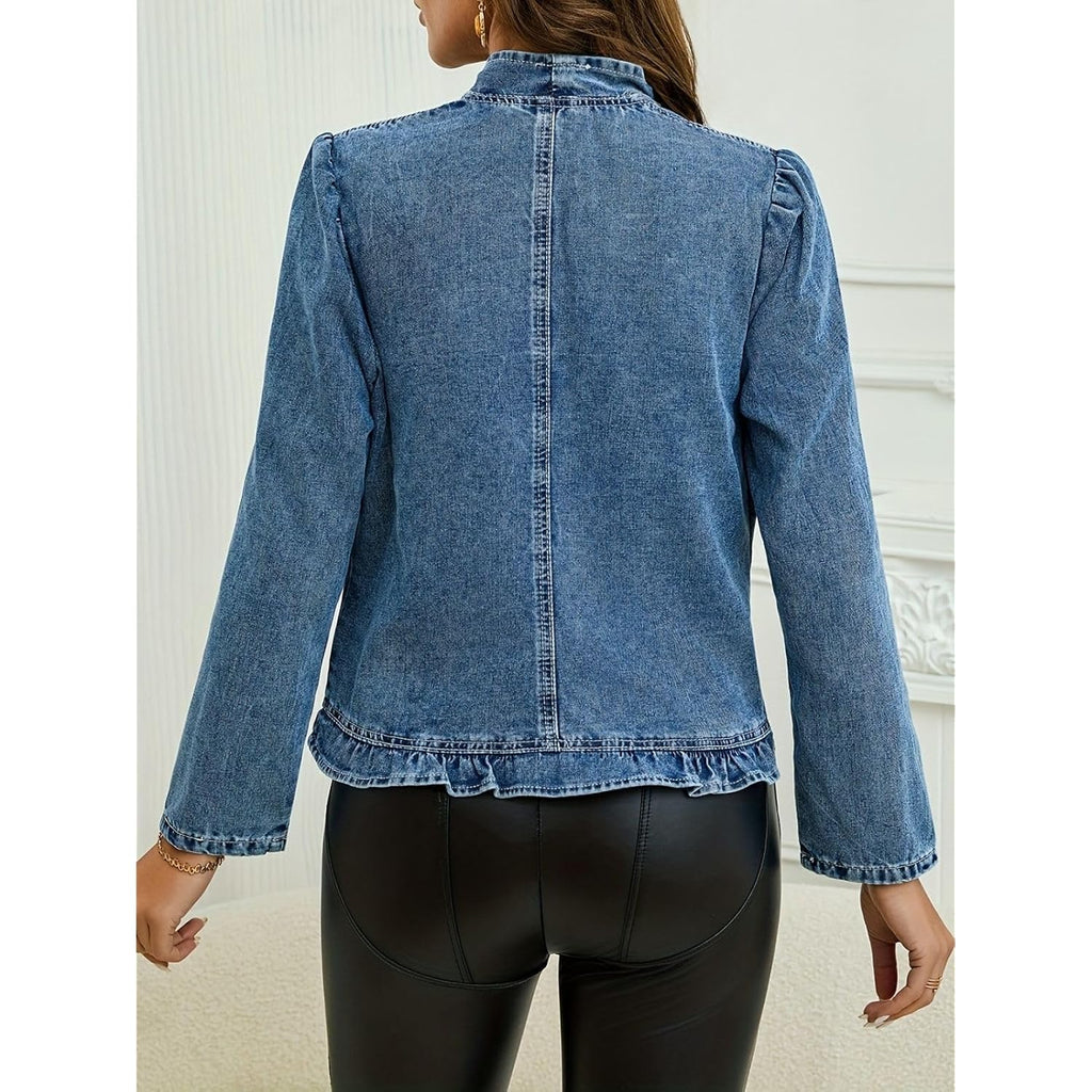 Women'S Ruffled Denim Jackets Long Sleeve Open Front Jean Cropped Top Coat 2026 Trendy Jean Jackets
