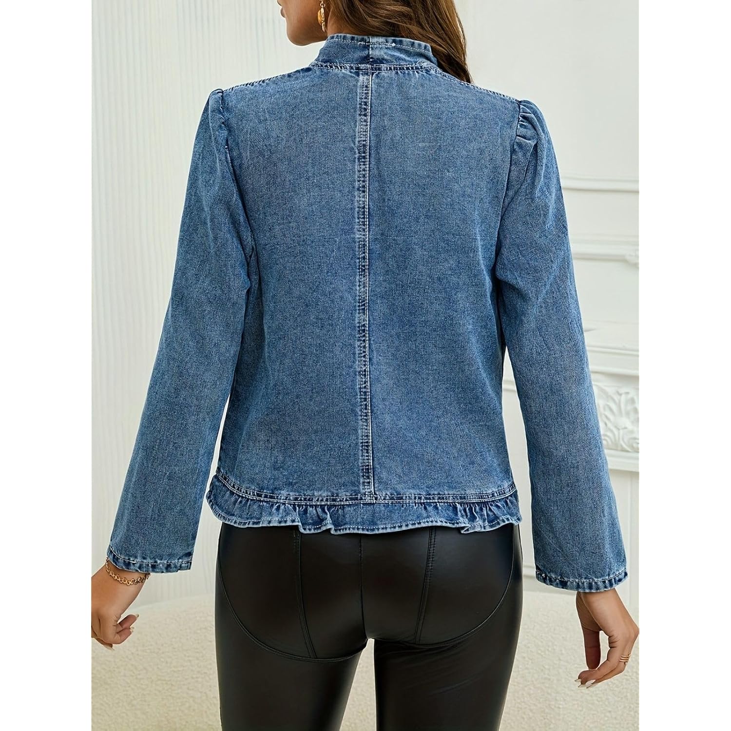 Women'S Ruffled Denim Jackets Long Sleeve Open Front Jean Cropped Top Coat 2026 Trendy Jean Jackets