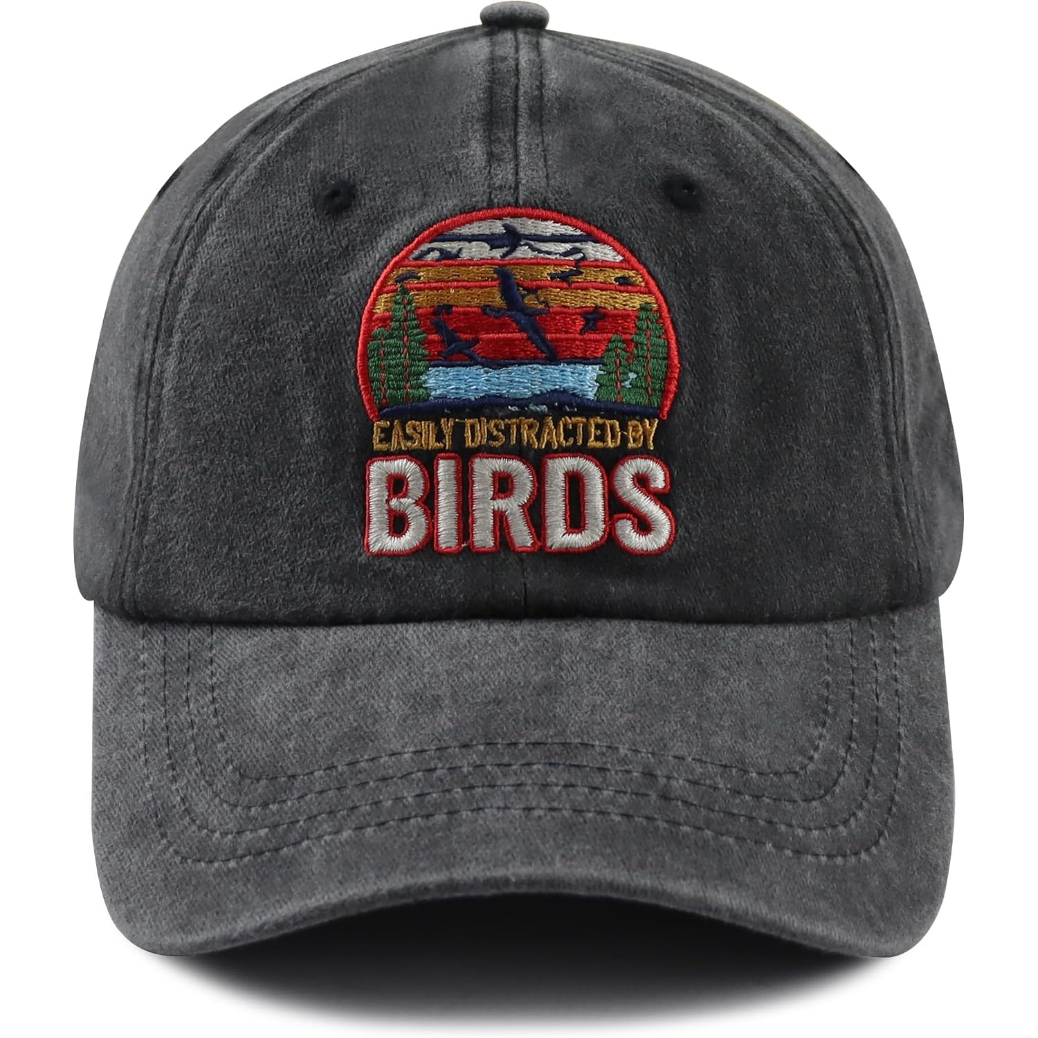 Easily Distracted By Birds Hats For Men Women, Adjustable Cotton Embroidered Birds Watchers Baseball Cap