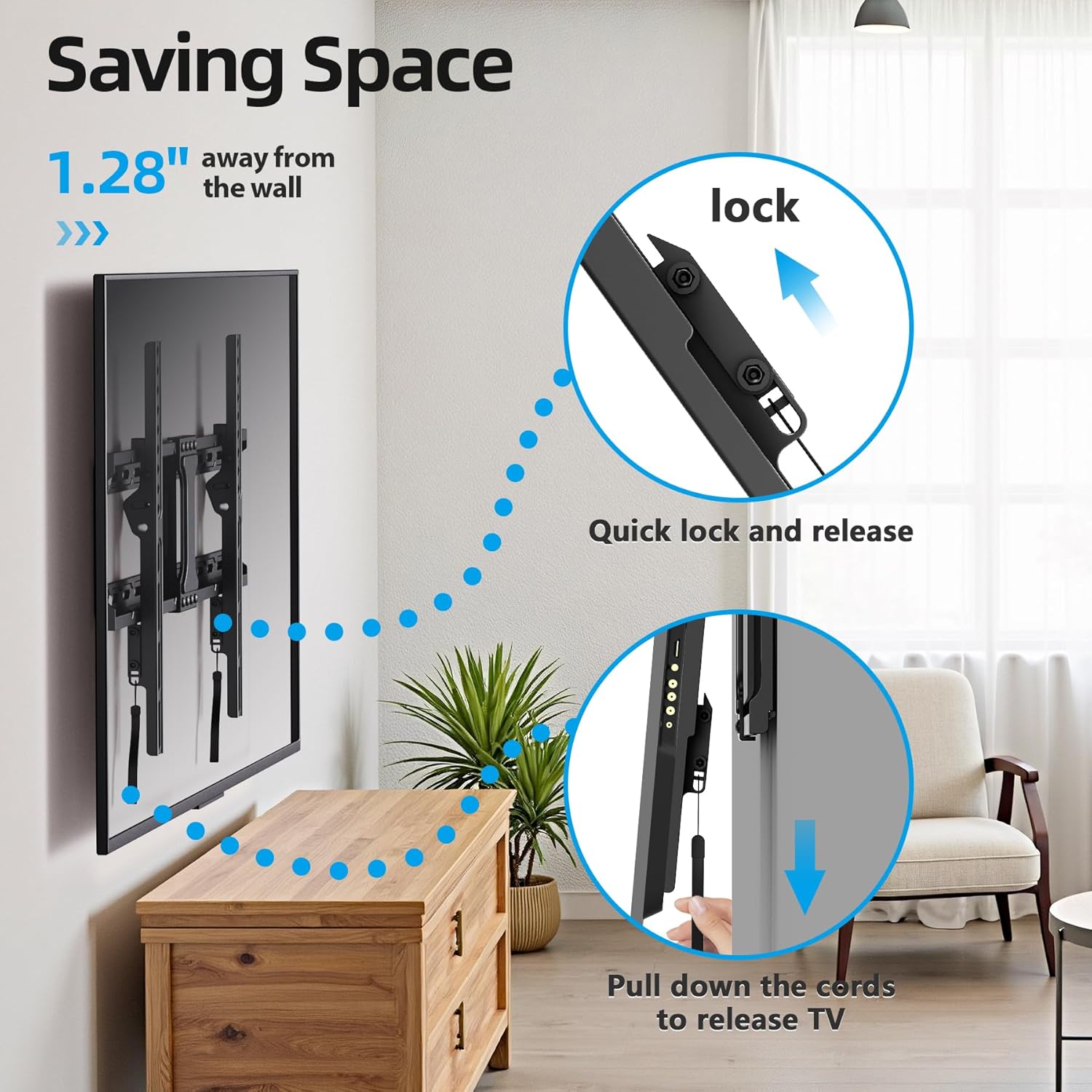 UL Listed Fixed TV Wall Mount for 37-86 Inch Screens, Low Profile TV Mount Fits 16", 18", 24" Studs, Wall Mount Bracket with Quick Release Lock, Max VESA 600x400mm, Holds up to 132 lbs by USX STAR