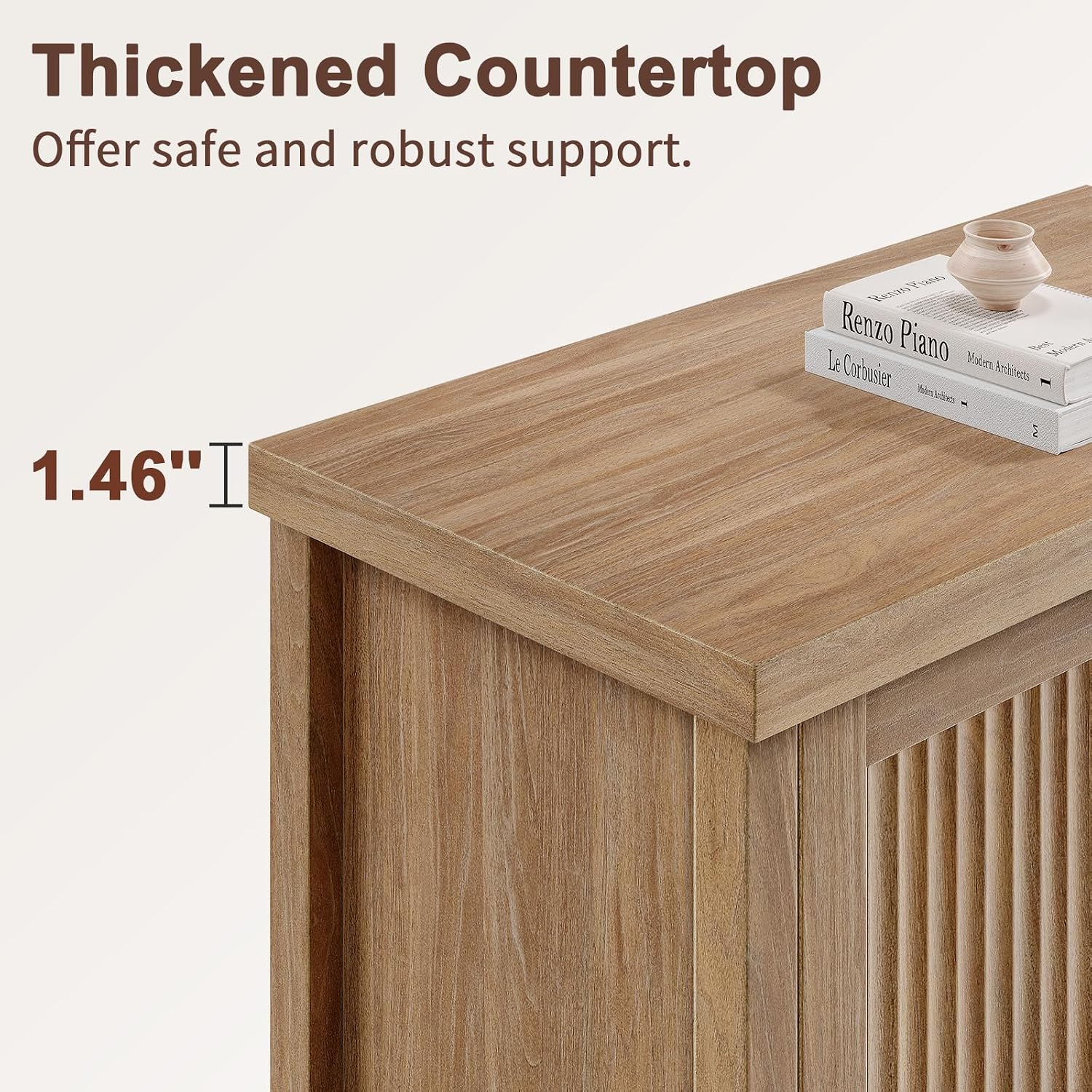 55" Fluted Sideboard Buffet Cabinet With Storage,Natural Oak | Modern Credenza With 4 Doors & Adjustable Shelves,Coffee Bar Table Console For Dining Room Kitchen Living Room Entryway