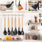 Astercook 39 Pcs Kitchen Utensils Set, Silicone Cooking Utensil Sets With Wooden Handle, 446°F Heat Resistant Food Grade Spatula Set, Bpa Free Kitchen Gadgets Tools Set & Spoons For Nonstick Cookware