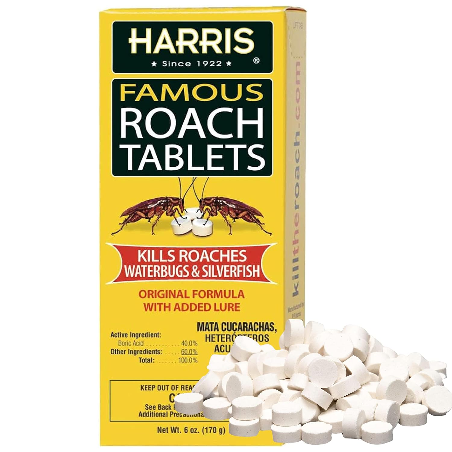 Harris Roach Tablets, Boric Acid Roach And Insects Killer With Lure, Alternative To Bait Traps (6Oz, 145 Tablets), Yellow