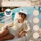 Zlyc Cotton Bucket Hats For Women Men Embroidered Packable Beach Hat Summer Travel Sun Cap For Daily Commute