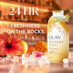 Olay Body Wash For Women, 24/7 Skin-Loving Freshness, Miami Mocktails, Plant Based Cleansers, Vitamin B3 & Antioxidant Blend, For All Skin Types, Mango Tango With Mango & Hibiscus Scent, 22 Fl Oz