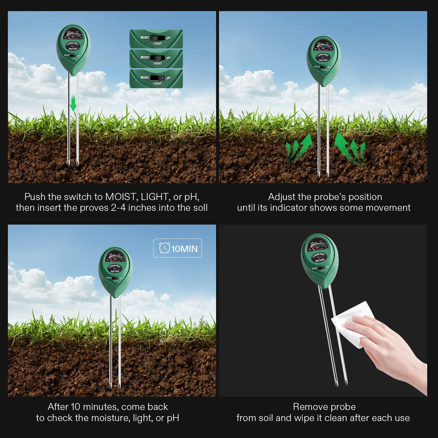 Vivosun Soil Tester, 3-In-1 Plant Moisture Meter Light And Ph Tester For Home, Garden, Lawn, Farm, Indoor And Outdoor Use, Promote Plants Healthy Growth