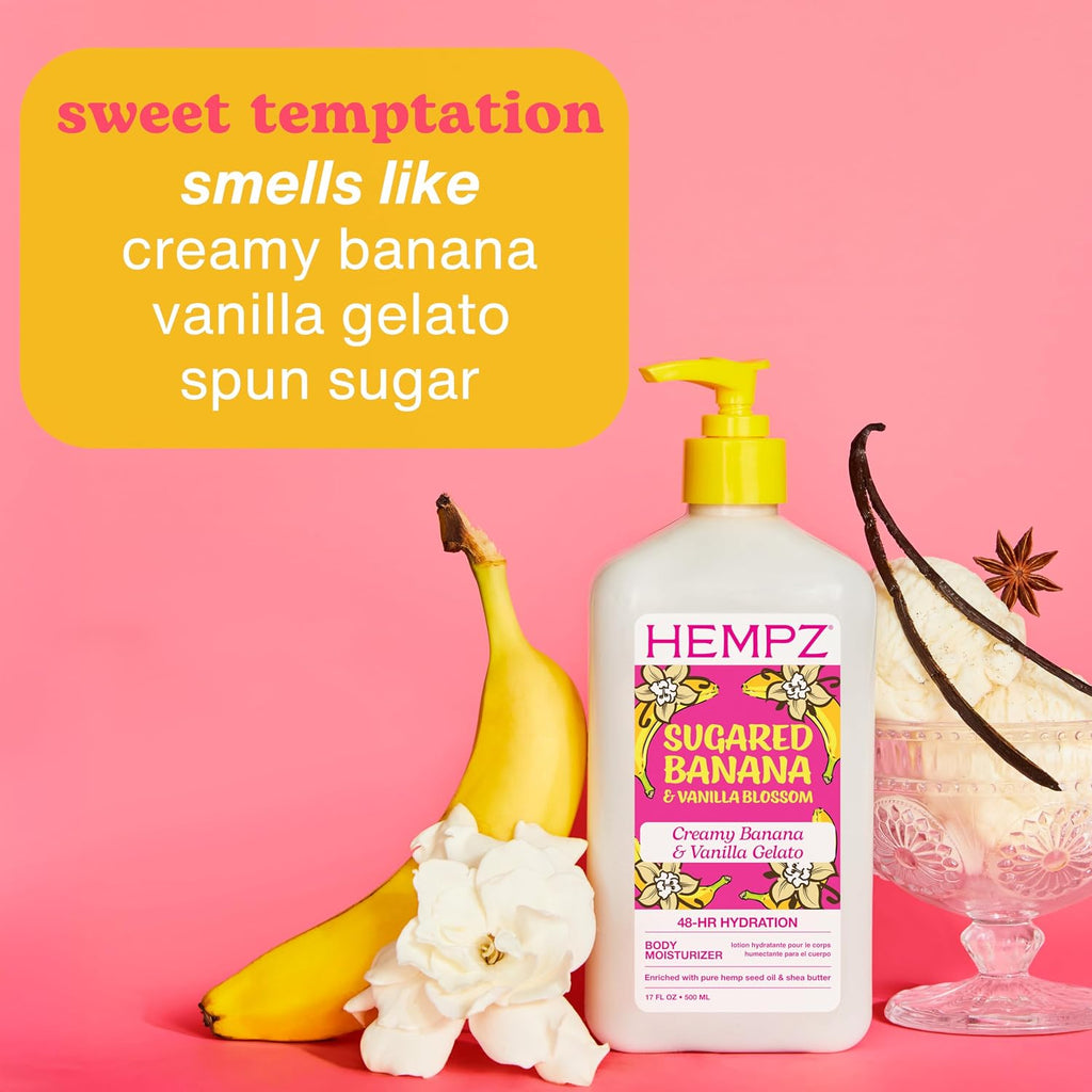 Hempz Sugared Banana & Vanilla Blossom Body & Hand Lotion, Ultra Hydrating Moisturizer For Men And Women, 17 Oz
