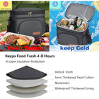 ExtraCharm Insulated Lunch Bag for Women/Men - Reusable Lunch Box for Office Picnic Hiking Beach - Leakproof Cooler Tote Bag Organizer with Adjustable Shoulder Strap for Adults - Black