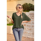 Womens Short Sleeve Tops Dolman V Neck T-Shirts Summer Casual Tunic Tops