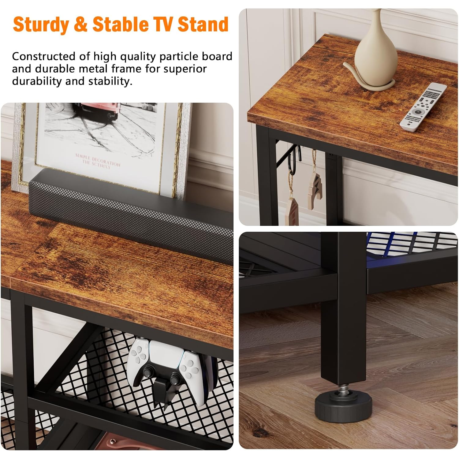 Furologee Tv Stand For Tvs Up To 55 Inch, Entertainment Center With Open Storage Shelves, Media Console Table With Soundbar Shelf For Living Room, Bedroom, Rustic Brown