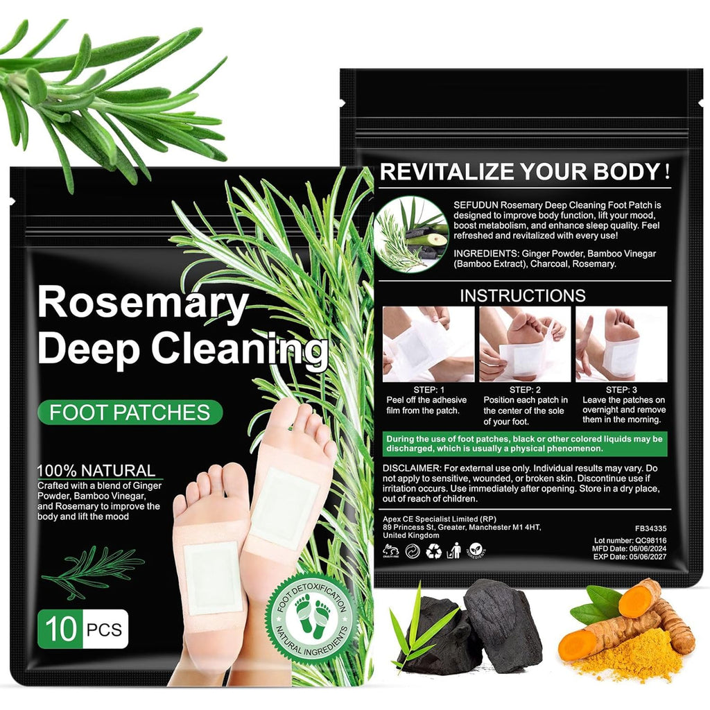 Natural Rosemary Foot Patches with Bamboo, Ginger, Vinegar, Charcoal | 30 Count | Pack of 3