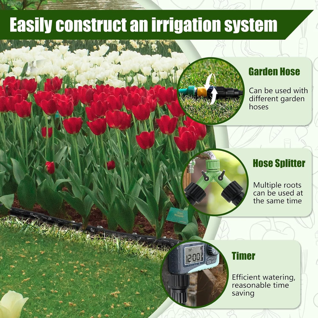 Soaker Hose 100Ft, Thickened Flat Soaker Hoses For Garden 100 Ft 2 Pack, Drip Irrigation Hose Saves 80% Water, Leak-Free Design Water Hose With Holes For Lawn, Flower Bed, Vegetable Field (50 Ft X 2)