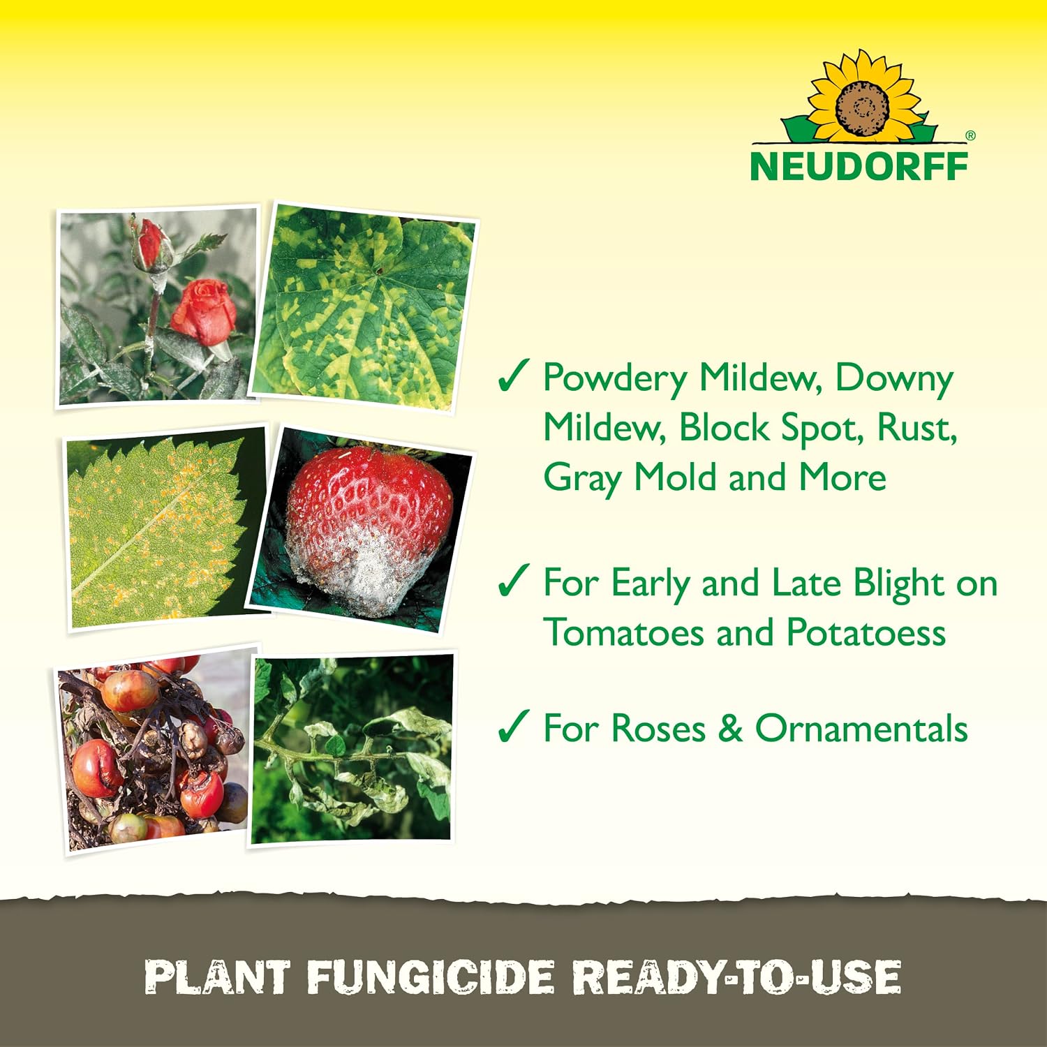 Neudorff Plant Fungicide Spray, Copper Soap Fungicide For Roses, Fruits & Vegetables Control Powdery Mildew And Other Diseases And Fungus For Organic Gardening, Ready-To-Use (Rtu (32 Oz))