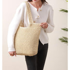 GOLDTIMO Beach Bags for Women - Summer Soft Large Woven Shoulder Purse Handbag, Beach Tote Straw Bag for Summer Vacation