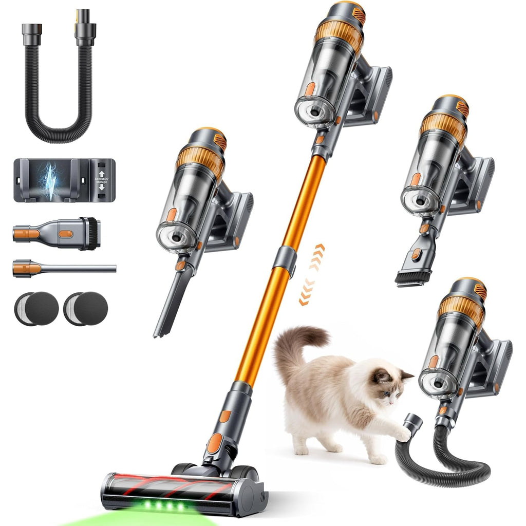 Cordless Vacuum Cleaner, 55Kpa 650W 70Mins Stick Vacuum Cleaners For Home, Self-Standing Handheld Vacuum With 3.3Ft Extendable Hose, Led Touch Screen For Pet Hair/Floor/Carpet