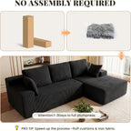 Cloud Sectional Boneless Couches For Living Room, Modular L Shaped Couch With Deep Seat Oversized Right Facing Chaise, Memory Foam Compressed Spineless 3 Seater Sofa For Apartment, Black