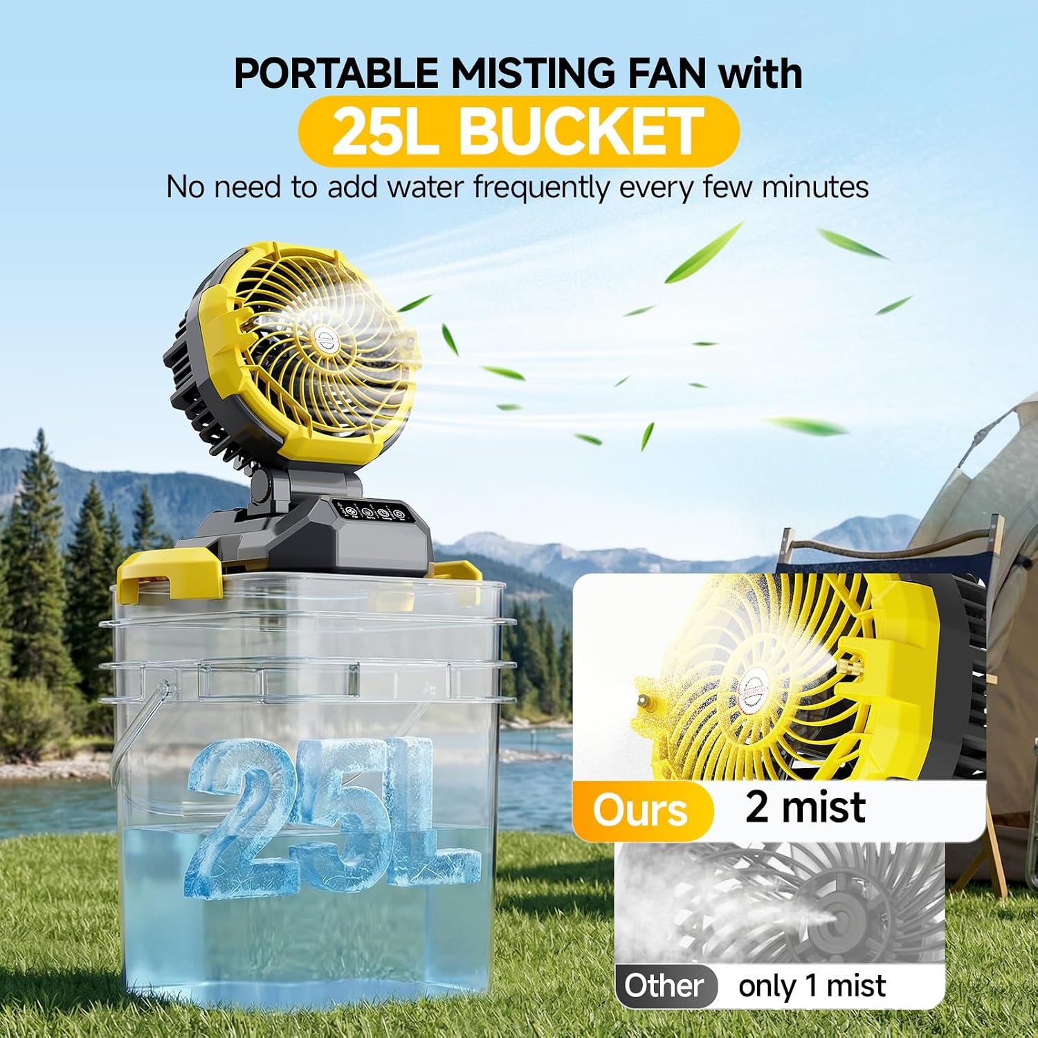Portable Misting Fan With 6.6 Gallon Bucket, 30000Mah Rechargeable Battery Powered Floor Cooling Fan With 4 Strong Winds & 4 Spray Mister, Outdoor Oscillation Fans For Camping/Patios/Beach/Worksite