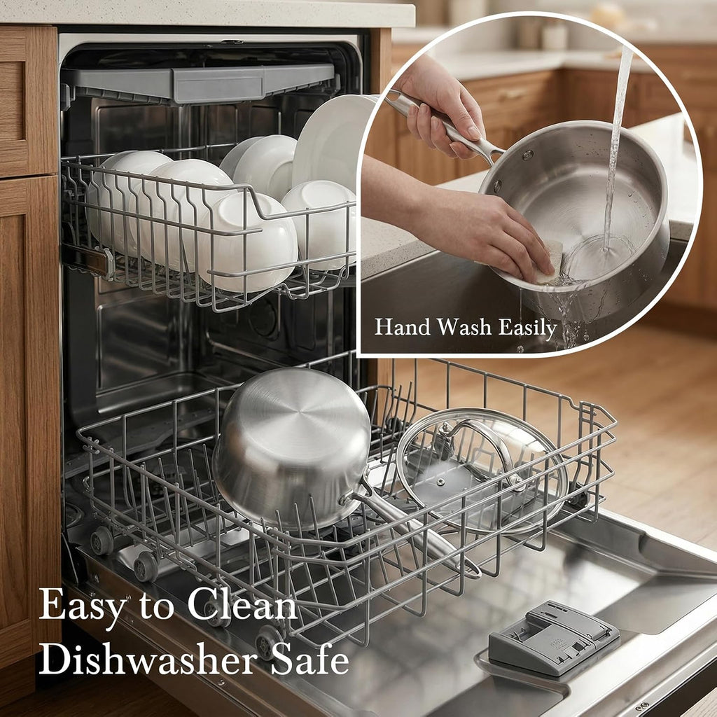 Tri-Ply Stainless Steel Pot - 1.5 Qt & 2.5 Qt Heavy Duty Sauce Pan With Lid, Nonstick Stainless Steel Cookware Set Cooking Pot, Multipurpose Saucepan With Stay Cool Handle