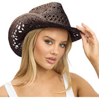 Dreshow Straw Cowboy Cowgirl Hat For Women Men Western Coastal Cowboy Beach Hat With Shapeable Brim Unisex Rolled Up Caps