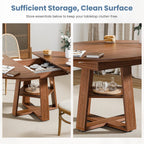 Dumos Extendable Round Dining Table For 4-8, Kitchen Table Storage Shelf | Extendable Oval Wood Pedestal Base, Space Saving Modern Style For 4-8, Brown