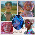 Face Body Glitter, Hair Glitter Sparkles Chunky Face Glitter Gel For Girls Makeup Singer Concerts Mermaid Festival Sequins Face Paint (White+Silver+Pink+Gold+Blue)