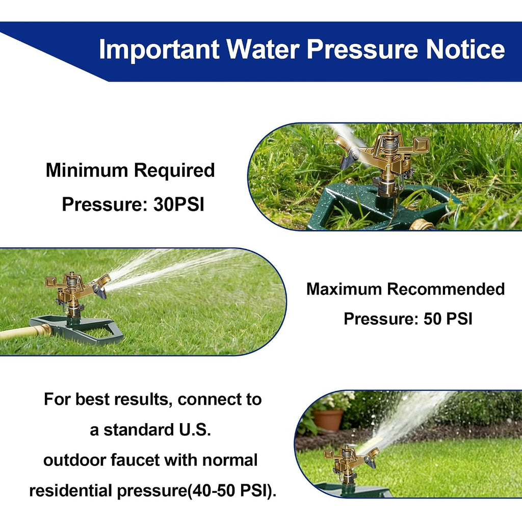 Hourleey Impact Pulsating Sprinklers For Yard - Heavy Duty Lawn Sprinkler With Metal Base, Adjustable Rotating 360 Degree For Large Area Garden, Coverage Up To 5,800 Sq. Ft