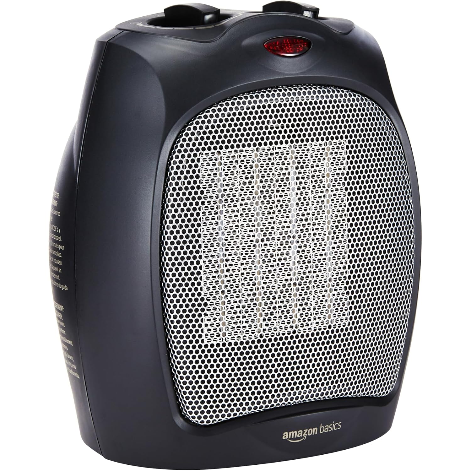 Amazon Basics Ceramic Space Heater, Portable Indoor Heating Solution, With Overheat And Tip-Over Protection, Thermostat, Non-Oscillating, 1500W, 7.52"D X 6.34"W X 9.45"H, Black