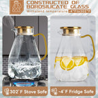 Glass Pitcher, 2.2 Liter Water Pitcher With Lid,Iced Tea Pitcher for Fridge,Carafe With Lid, Glass Water Jug For Juice, Milk, Cold Or Hot Beverages, 2 Quart
