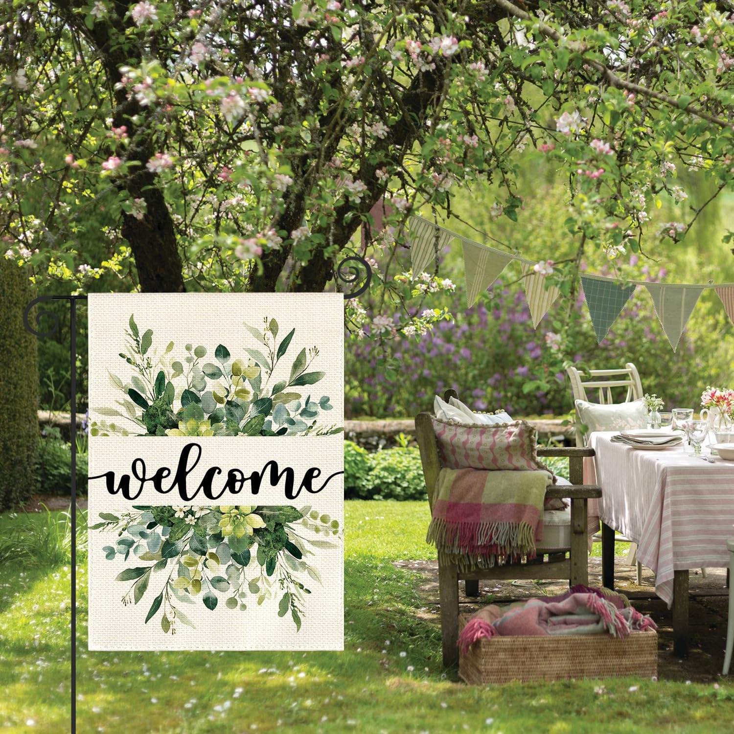 Avoin Colorlife Spring Summer Floral Welcome Garden Flag Outside 12X18 Inch | Double Sided, Weather & Fade Resistant, Yard Outdoor Decoration, All Season, Eucalyptus Greenery