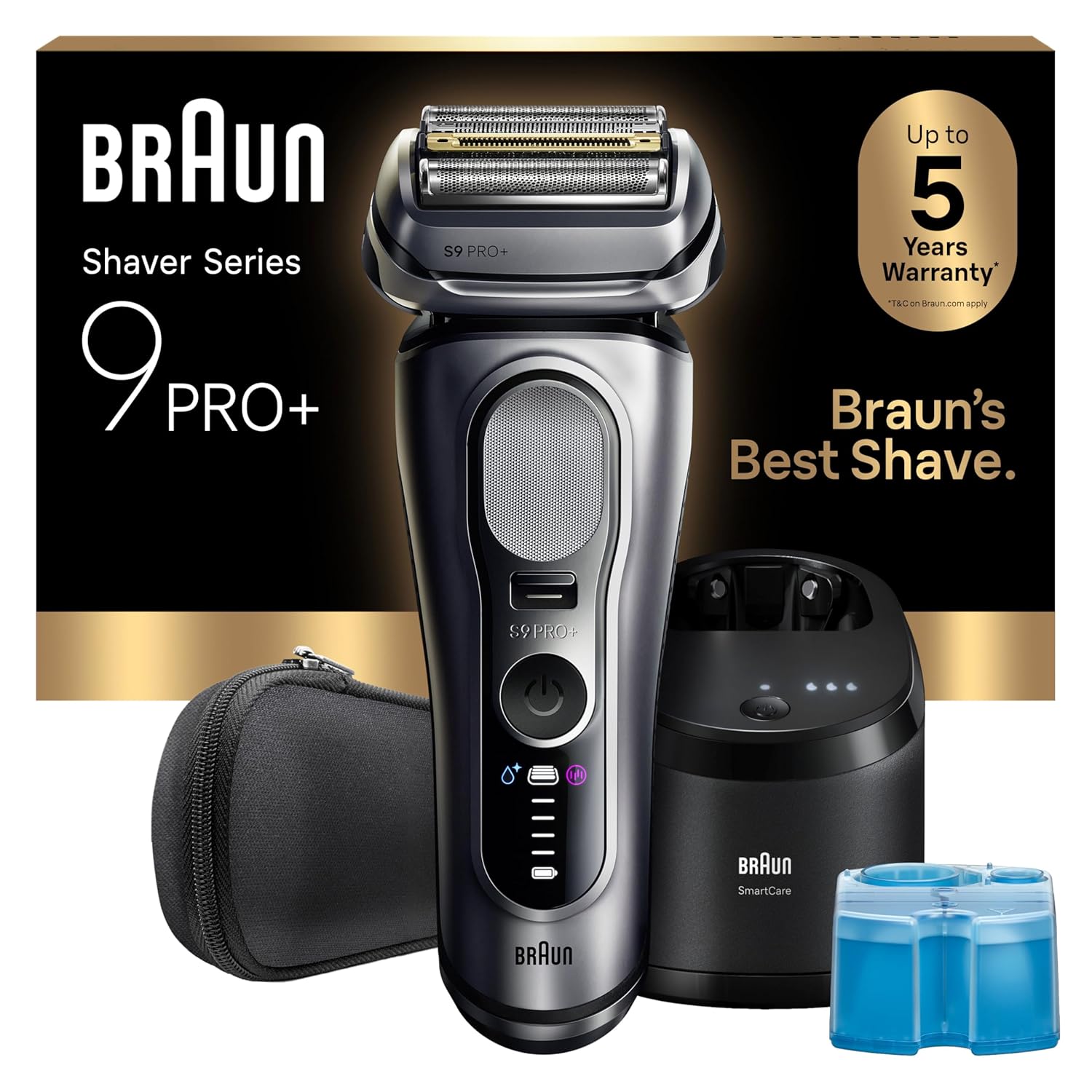 Braun Electric Razor for Men Series 9 PRO+ Electric Foil Shaver with Precision Trimmer and 6in1 SmartCare Center, Silver, 9667cc