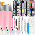 YOOVR Nail Art Kit, Nail Art Tools, Nail Design Tools, Nail Art Brushes Decoration Kit, Nail Dotting Tool, Nail Kit for Beginners, Chrome Nail Powder, Nail Stickers, Nail Rhinestones, Nail Charms Gems