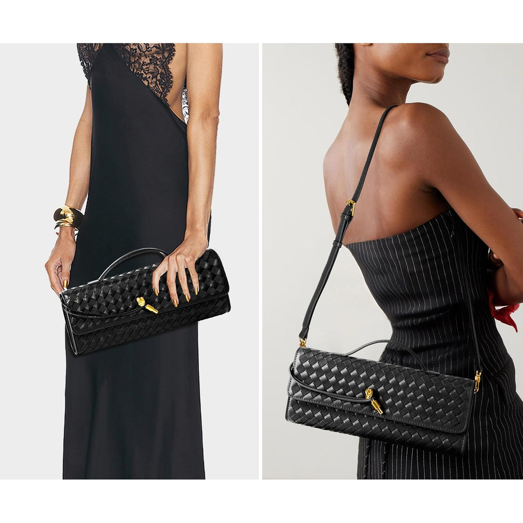 Joryin Woven Purse For Women Evening Clutch Woven Leather & Suede Handbags Crossbody Bag Suede Purse Formal Evening Bag