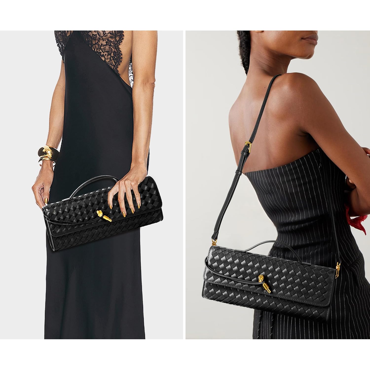 Joryin Woven Purse For Women Evening Clutch Woven Leather & Suede Handbags Crossbody Bag Suede Purse Formal Evening Bag