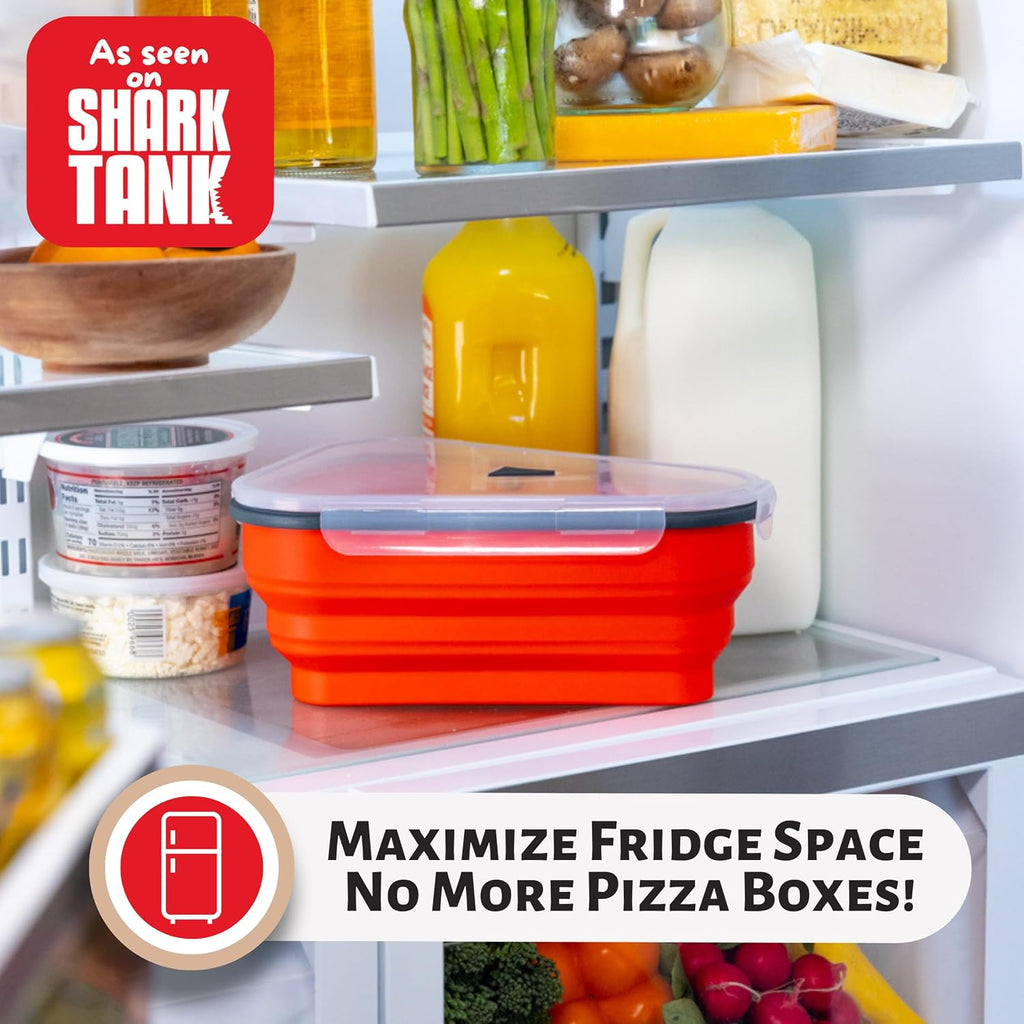 The Perfect Pizza Pack™ - Reusable Pizza Storage Container With 5 Microwavable Serving Trays - Bpa-Free Adjustable Pizza Slice Container To Organize & Save Space, Red
