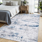 Area Rug Living Room Rugs: 5X7 Large Soft Indoor Carpet Modern Abstract Rug With Non Slip Rubber Backing For Under Dining Table Nursery Home Office Bedroom White Gray Blue