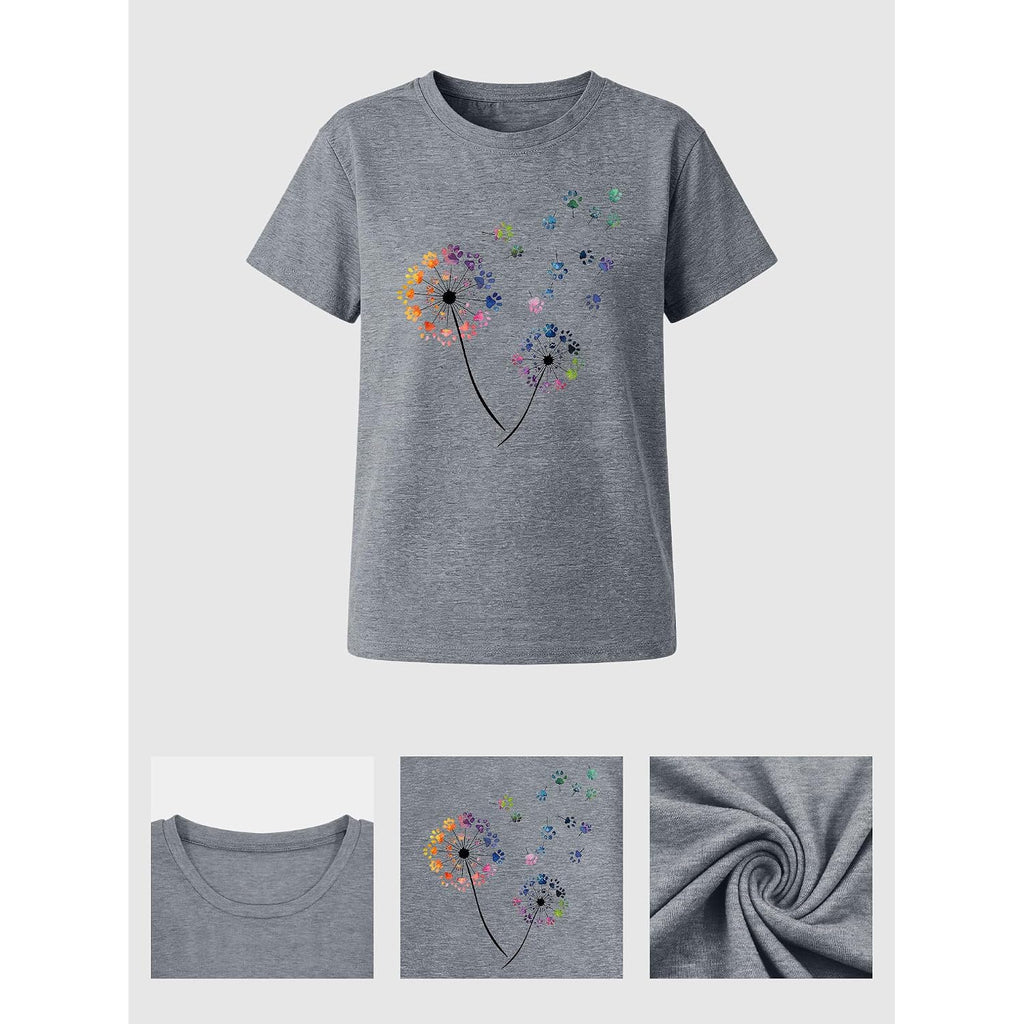 Anbech Womens Dandelion Graphic T-Shirts Teen Girls Cute Sunflower Print Casual Tee Tops Grey