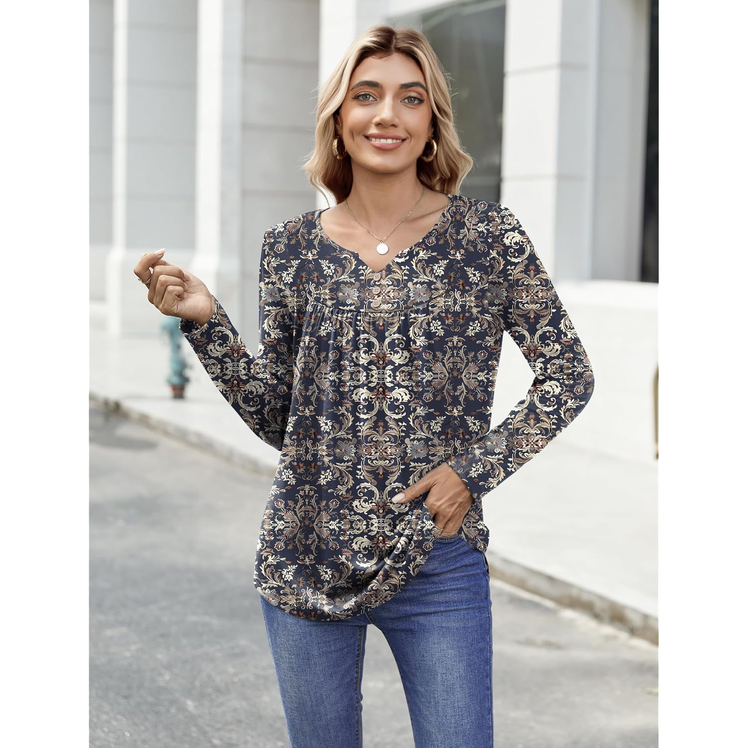 Zeagoo Womens Tops Long Sleeve Shirts Boho Tops for Women 2026 Fall Blouses Ladies Sweatshirts Spring Fashion Clothing