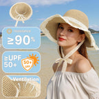 Beach Hats for Women - Beach Hat Womens UPF 50+ Lace Ribbon,Packable Sun Hat Women,Straw Hat for Women 2026