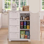 Gizoon Small Kitchen Coffee Bar Cabinet With Door And Shelves, Kitchen Sideboard Buffet Cabinet With 4 Drawers Small Pantry For Kitchen And Living Room, White, Painted