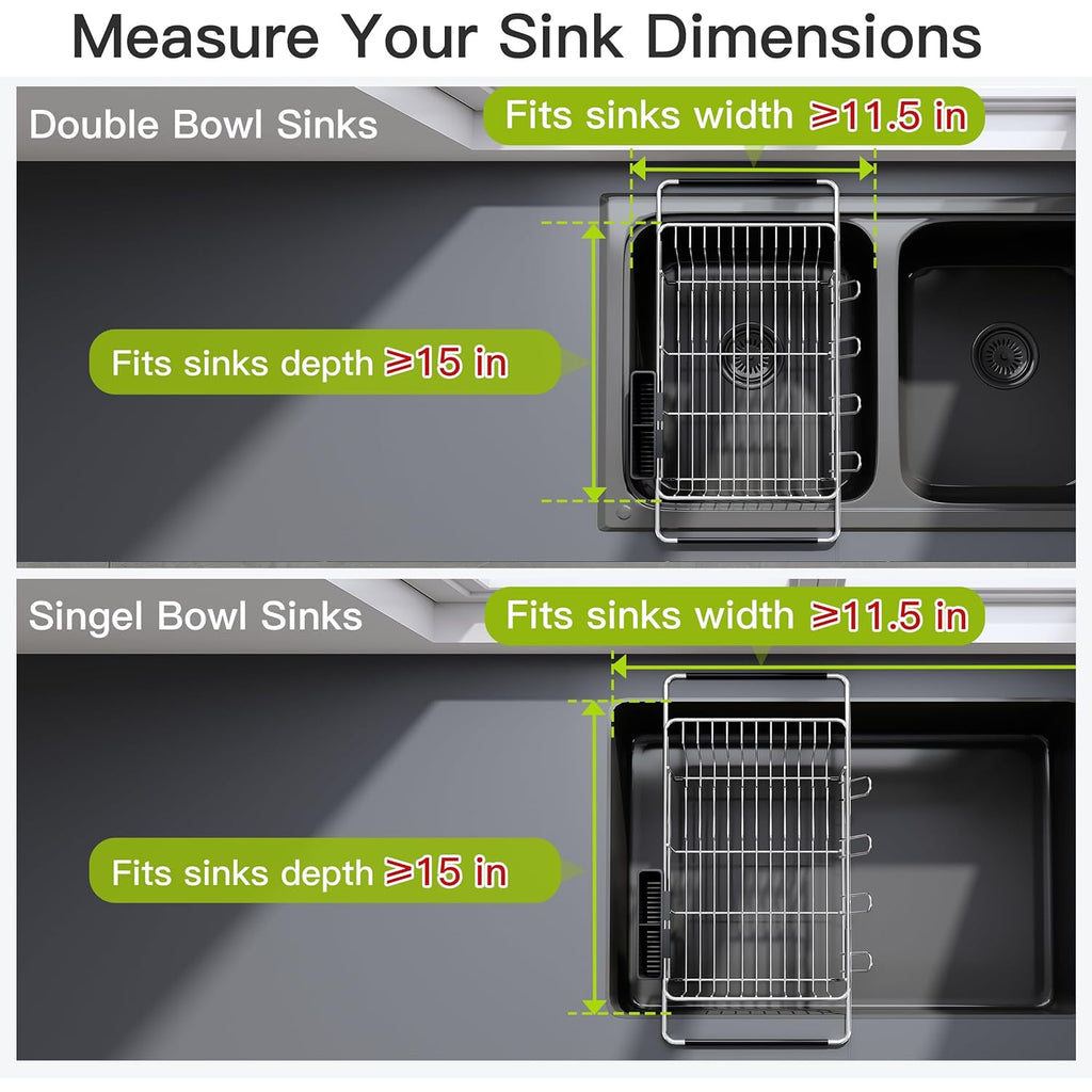 JASIWAY Dish Drying Rack in Sink, Expandable Stainless Steel Dish Drainers for Kitchen Counter, Dish Dryer Rack for Inside Sink, Over The Sink Dish Racks with Utensil Holder, Silver