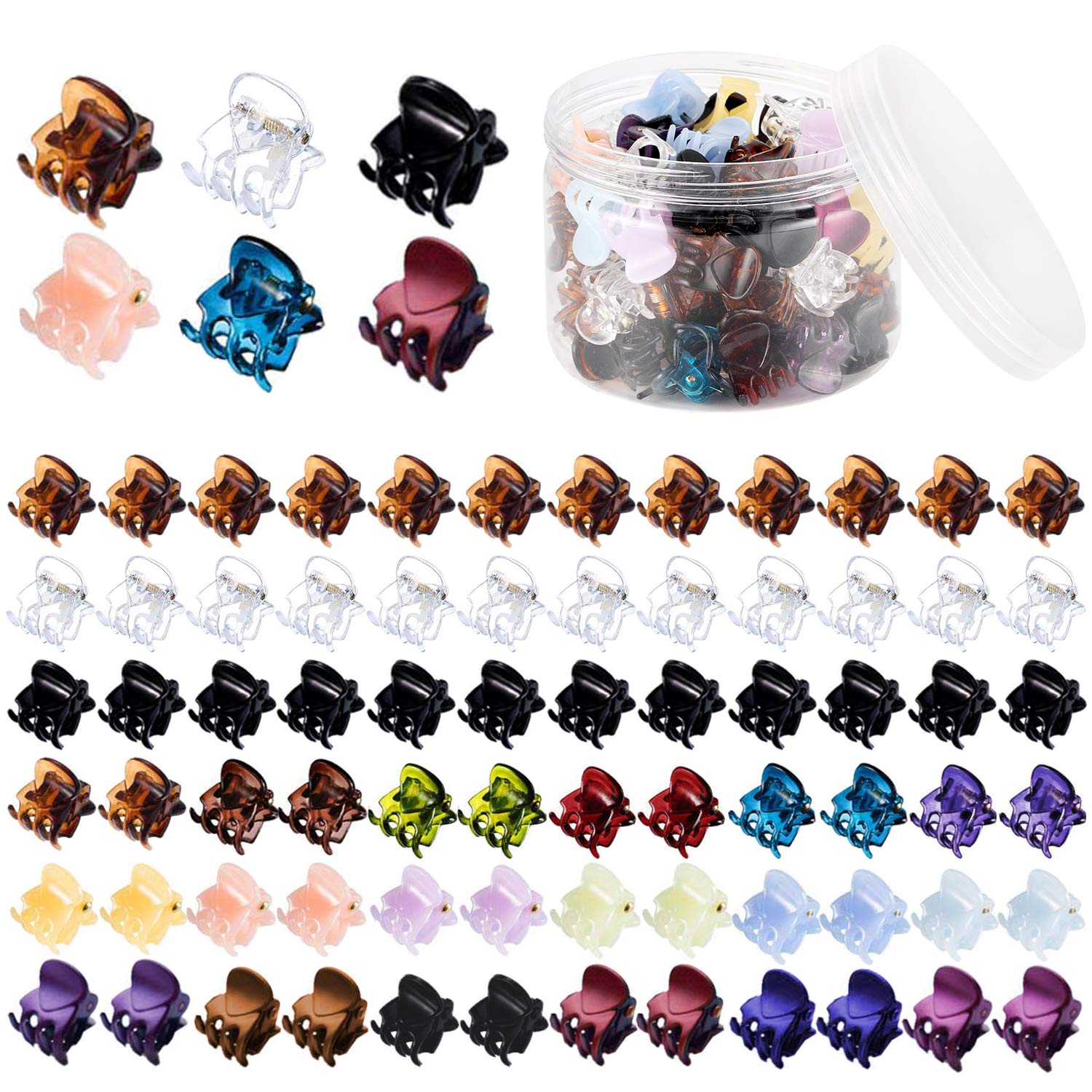 Mini Hair Claw Clips For Girls And Women, Funtopia 72 Pcs Small Hair Clips Pins Clamps Non Slip Tiny Plastic Jaw Clips (Assorted Colors)
