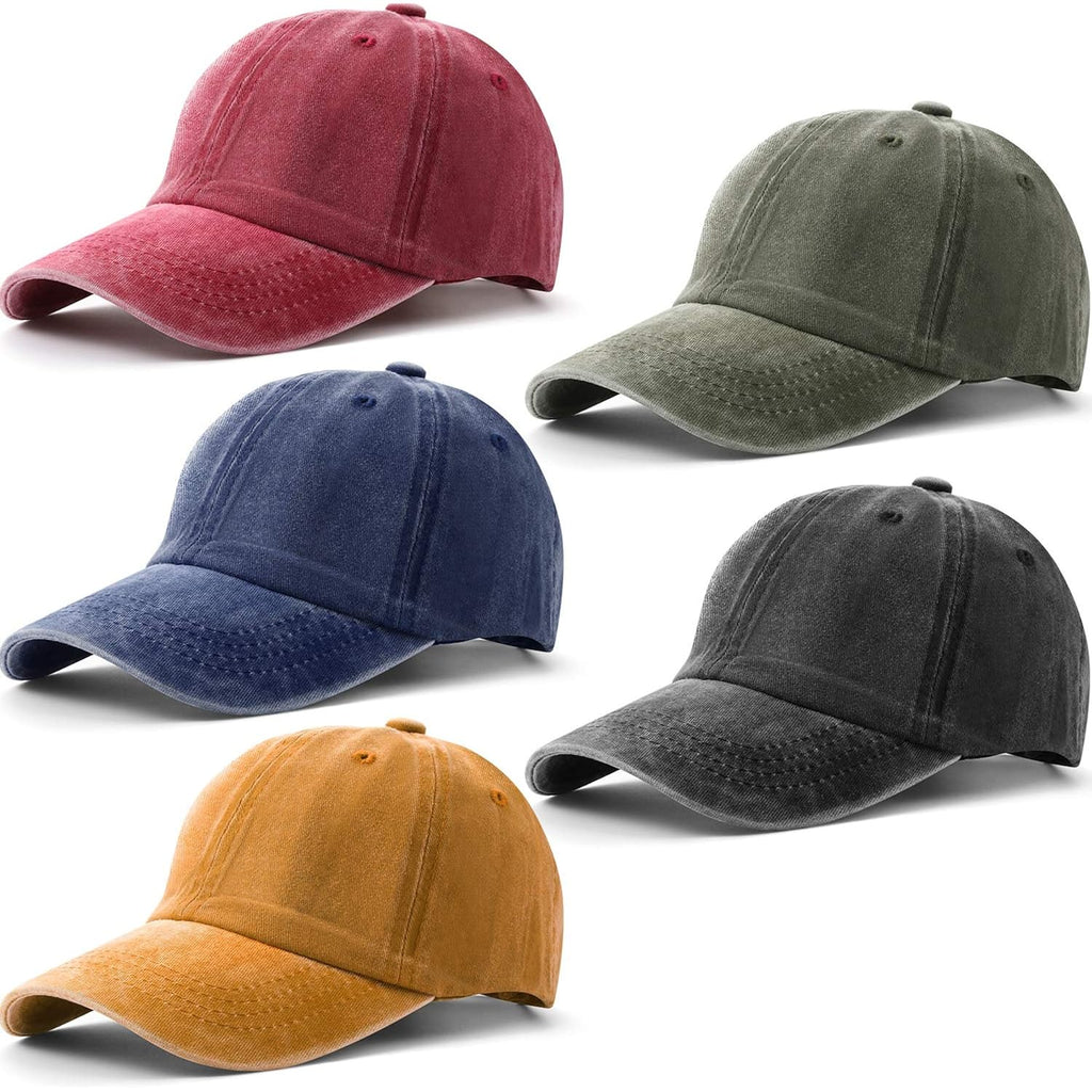 5 Pieces Unisex Cotton Vintage Baseball Cap Low Profile Unstructured Baseball Hat Washed Distressed Twill Adjustable Dad Hat