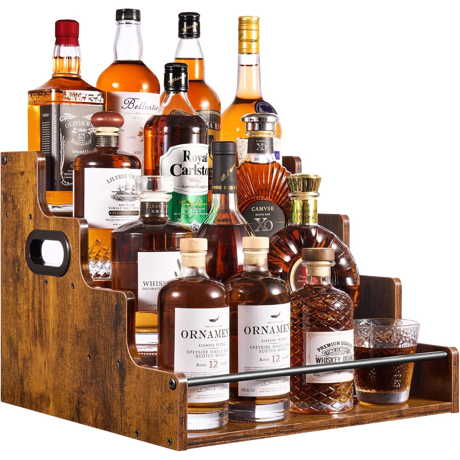 4-Tier Liquor Bottle Display Shelf, Spice Rack - 16-Inch Coffee Syrup Organizer Rack - Heavy-Duty Countertop Bar Shelves For Liquor Whiskey, Spirits, Syrup Wine Dressing